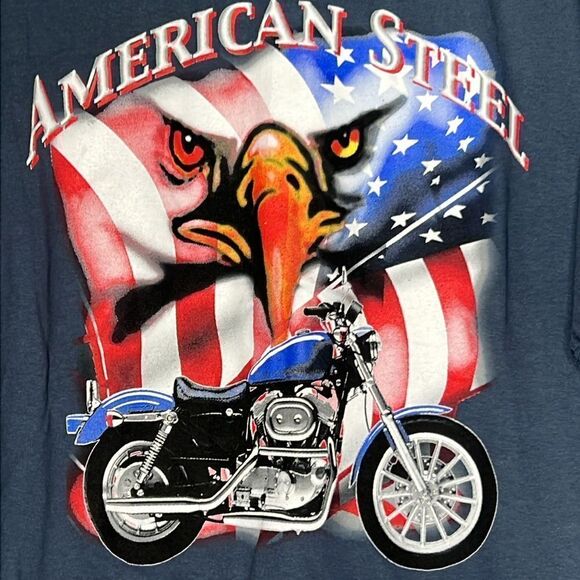 Mens Biker Shirt American Steel Motorcycle Pigment Dyed Tee T-Shirt - Picture 4 of 6